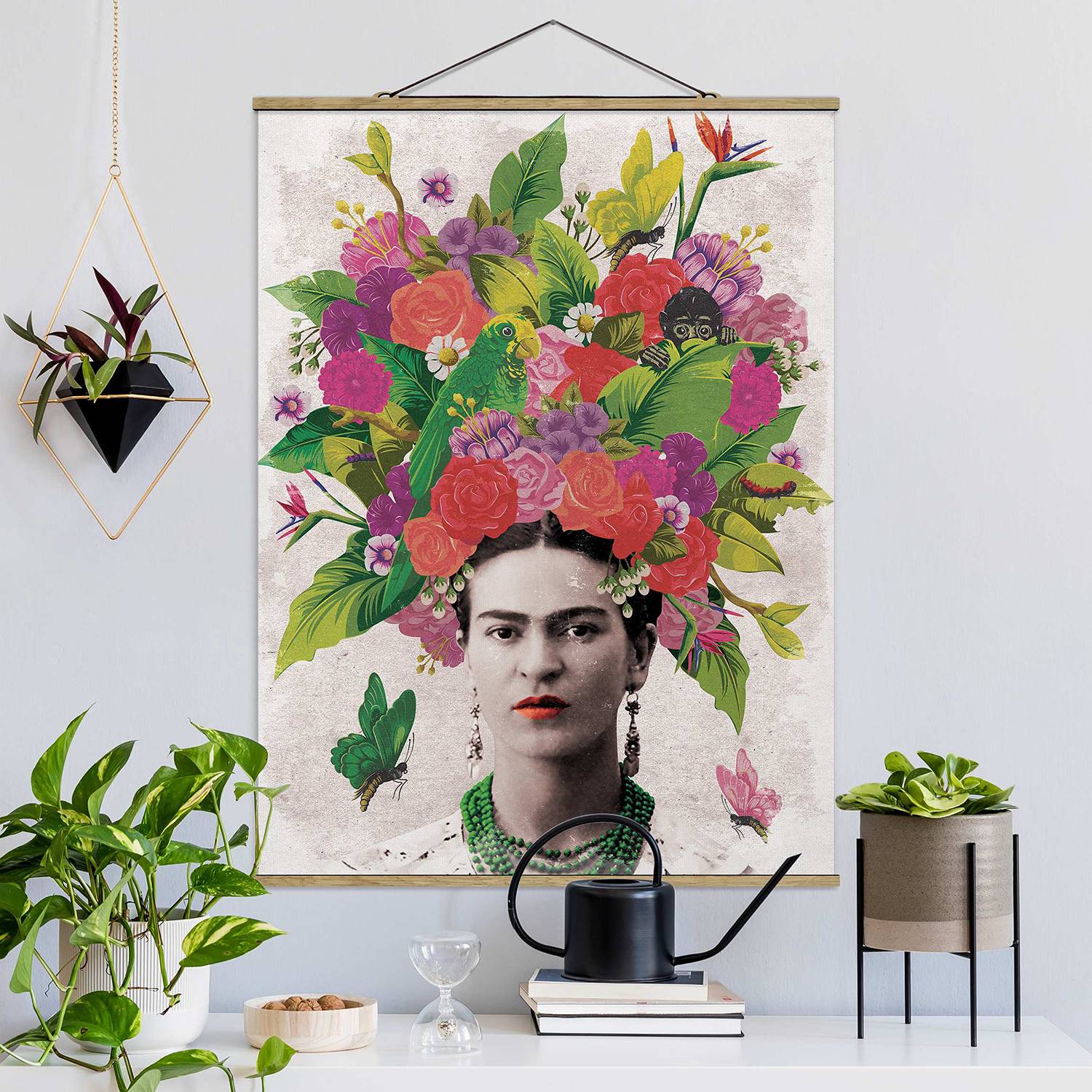 Stoffbild Frida Kahlo Blumenportrait von Bilderwelten