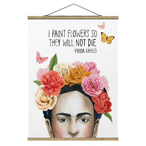 Stoffbild Posterleisten Fridas Gedanken Blumen Hochformat 4:3 46.5x35cm Eiche von Bilderwelten