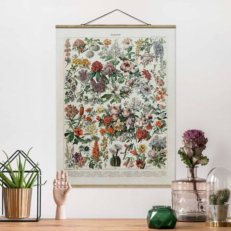 Stoffbild Vintage Lehrtafel Blumen II von Bilderwelten