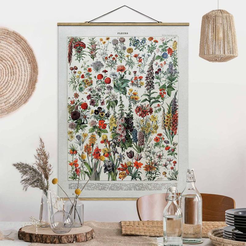 Stoffbild Vintage Lehrtafel Blumen IV von Bilderwelten