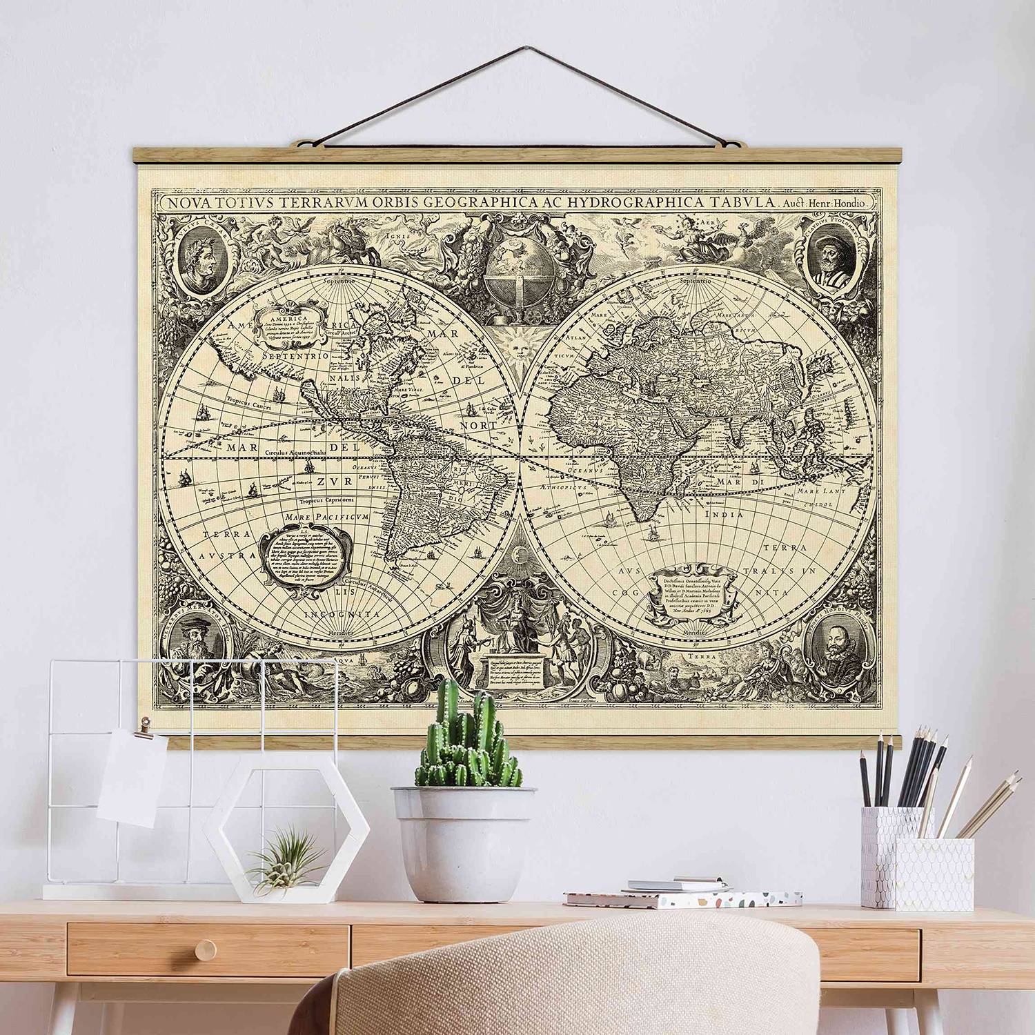 Stoffbild Weltkarte Antike Illustration von Bilderwelten