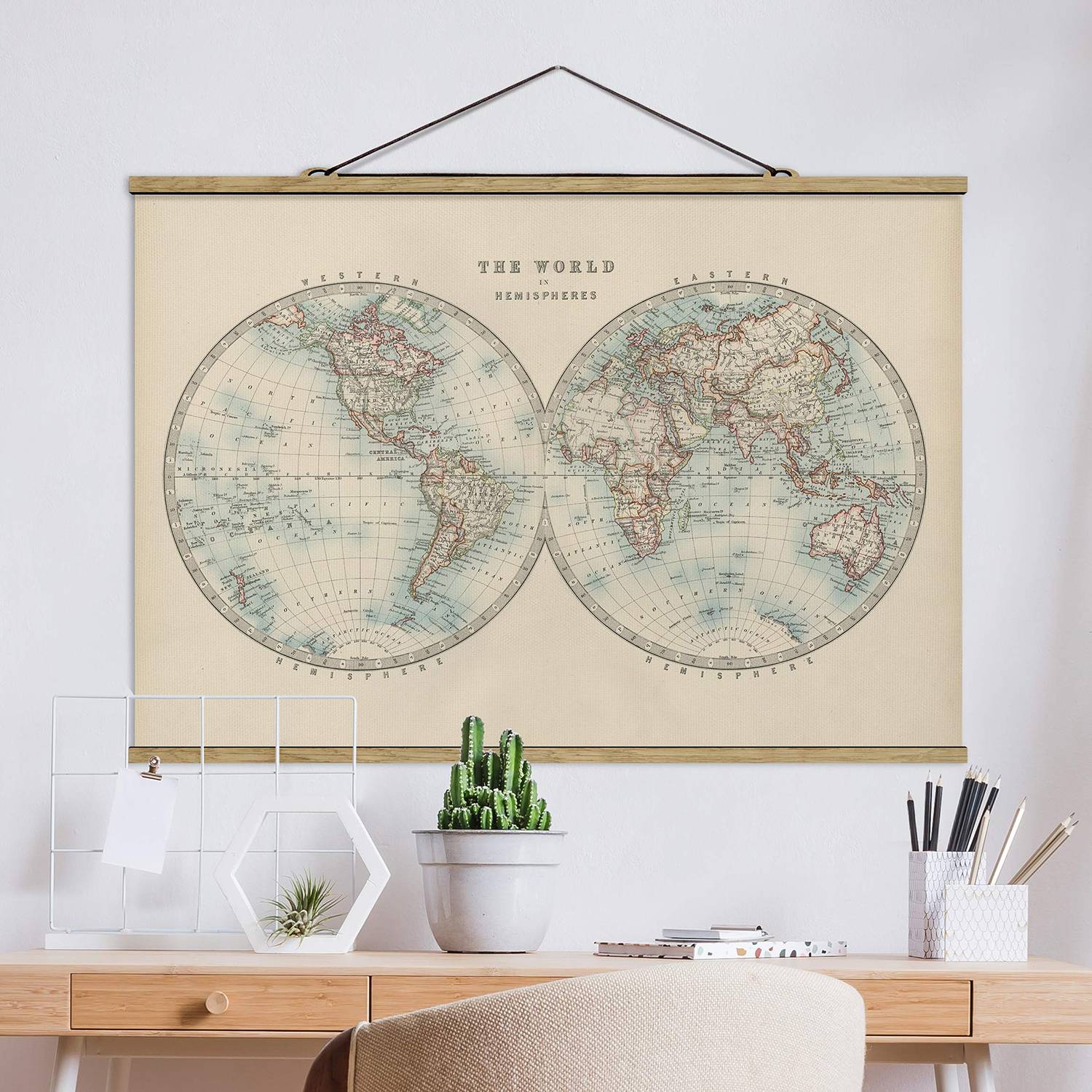Stoffbild Weltkarte Die zwei Hemispheren von Bilderwelten