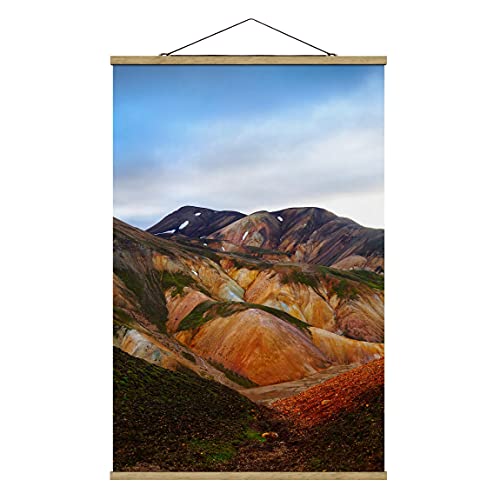 Stoffbild mit Posterleisten - Bunte Berge in Island - 53.5cm x 35cm, Material: Eiche von Bilderwelten