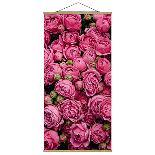 Stoffbild mit Posterleisten Top Blumen - Pinke Pfingstrosen 70 x 35cm Eiche von Bilderwelten