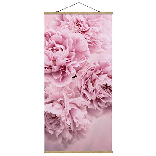 Stoffbild mit Posterleisten Top Blumen - Rosa Pfingstrosen 100 x 50cm Eiche von Bilderwelten