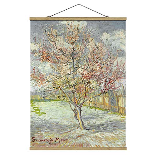 Stoffbild mit Posterleisten - Vincent Van Gogh - Blühende Pfirsichbäume 133.5cm x 100cm Eiche von Bilderwelten