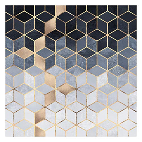Tapete selbstklebend - Blau Weiß goldene Geometrie - Vliestapete 336 x 336cm von Bilderwelten