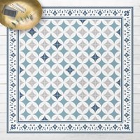 Micasia - Vinyl-Teppich - Geometrische Fliesen Kreisblüten Dunkelblau mit Bordüre - Quadrat 1:1 Größe HxB: 40cm x 40cm von MICASIA