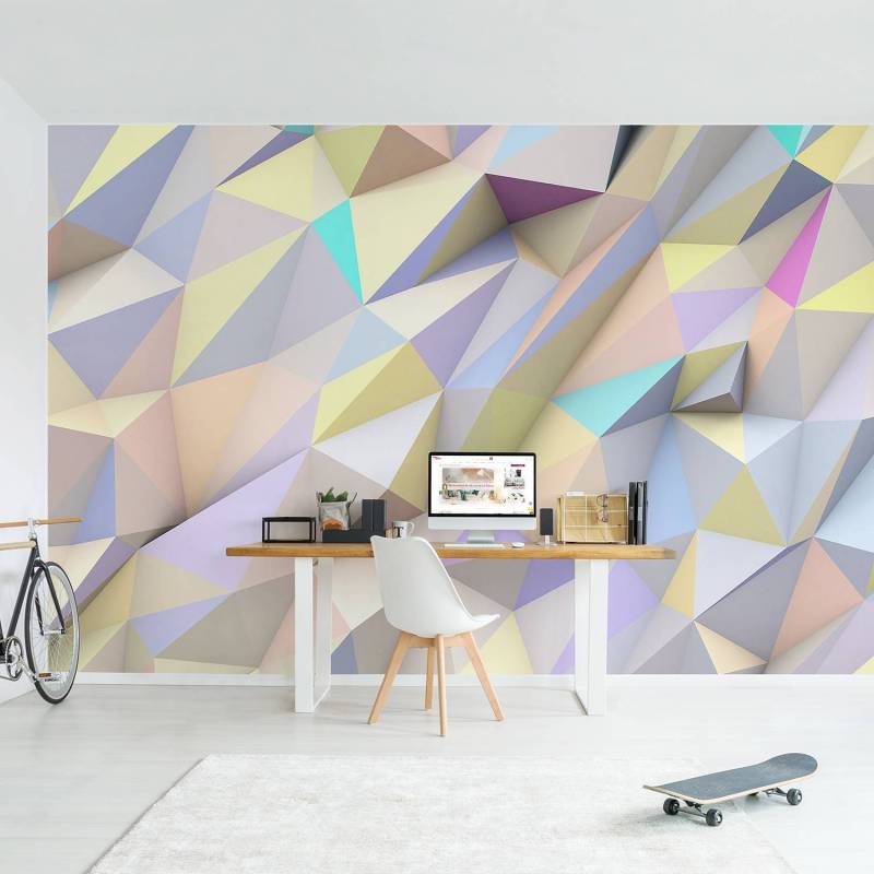 home24 Vliestapete Pastell Dreiecke in 3D 432 x 290cm 432 x 290 cm von home24
