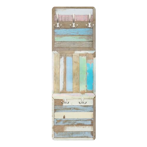 Bilderwelten Garderobe Vintage 119cm x 39cm Rustikal Shabby 3D-Optik Garderobenhaken Garderobenpaneel Flurgarderobe Flur-Möbel Wandgarderobe Holz von Bilderwelten