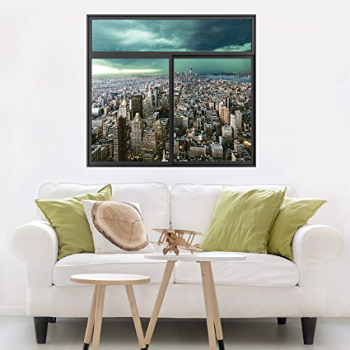 Wandtattoo New York 120x120cm Fenster Schwarz Skyline New York im Gewitter von Bilderwelten