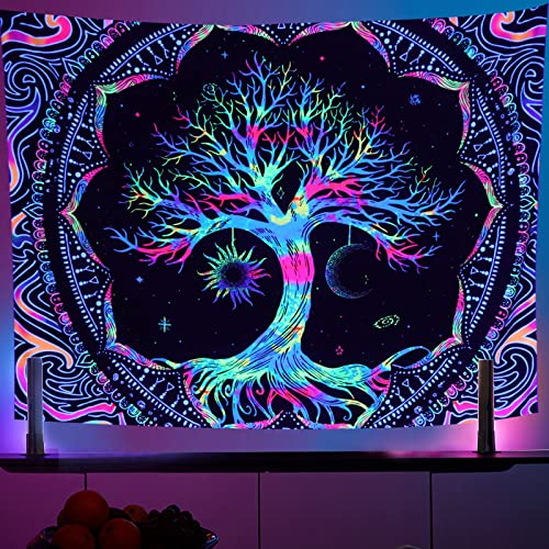 Baum des Lebens Tapisserie mit Sonne, Mond und Stern Galaxie Weltraum, Bunte Hippie Trippy Tapisserien Mandala Psychedelic Posters, Ästhetische Wandbehang für Wohnzimmer Schlafzimmer Schlafsaal Dekor Baum des Lebens Tapisserie mit Sonne, Mond und Stern Galaxie Weltraum, Bunte Hippie Trippy Tapisserien Mandala Psychedelic Posters, Ästhetische Wandbehang für Wohnzimmer Schlafzimmer Schlafsaal Dekor von Bilibompa