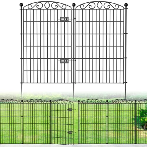 Dekorativer Gartenzaun mit Tor, 12 Paneele, kein Graben – 106,7 cm H x 7,8 m L, hohe Tierbarriere für Hunde, Kaninchen, rostfreie Metalldrahtplatten für Hof, Terrasse und Außenbegrenzung von Bilibompa