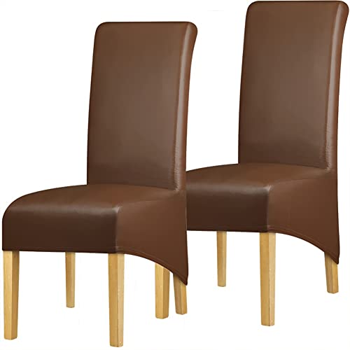 Stuhlhussen, Wasserdichte PU-Leder-Stuhlbezüge, Übergroße Weiche Stretch-Sitzbezüge, Waschbare, Abnehmbare Esszimmer-Sitzbezüge Für Küche, Hotel, Tisch, Bankett ( Color : Brown , Size : 2 pack ) von Bilibony