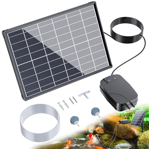 Biling 8W Teichbelüfter für Große Teiche, Teichbelüfter Solar Sauerstoffpumpe für Teich Aquarium Sauerstoffpumpe mit Akk, Sauerstoff Teich Luftpumpe Solar 3 Modi 2 Luftsteine für Gartenteich, Angeln von Biling
