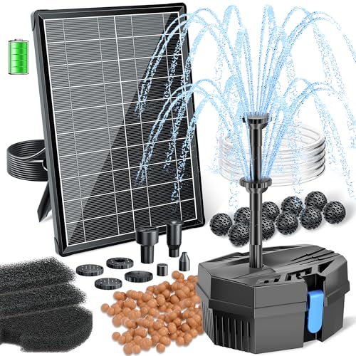 Biling 8W Solar Teichfilter mit Pump, 405 l/h Teichfilter Solarpumpe mit Akku 1,5 m Schlauch, 10 Düsen DIY Garten Teiche Wasserspiel, Solar Springbrunnen für Außen Sauberes Wasser hält Fische gesund von Biling