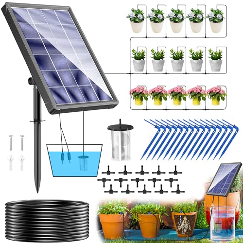 Biling Solar Bewässerungssystem Balkon 15M Solar-Bewässerungssystem Garten 3.5W Automatische Bewässerung Solar Watering System Solarbewässerungssyteme für Garten Pflanzen Hochbeet Gewächshaus Urlaub von Biling