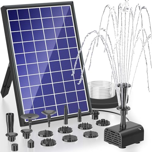 Biling Solar Brunnenpumpen 7.5W Solar Teichpumpe mit Akku, 3600 mAh Batterie Solar Springbrunnen, Solar Wasserpumpe Schwimmende Fontäne, Pumpe mit 10 Fontänenstilen für Garten,Wasserspiele,Vogel-Bad von Biling