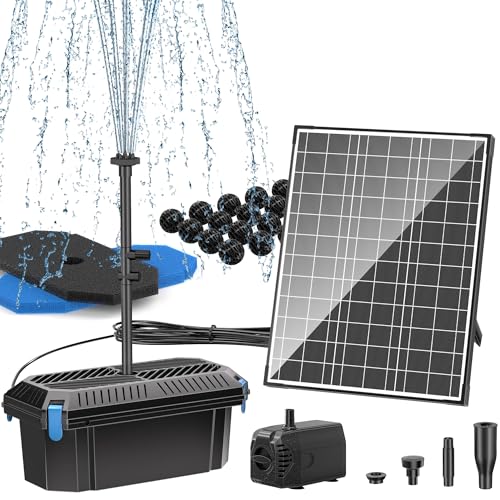 Biling Solar Teichfilter Komplettset mit Pump 20W 875 l/h - Solar Teichpumpe mit Filter für Teiche und Wasserfall bis 1200l - Solar Wasserspiel - Solar Springbrunnen für Außen Pool Garten von Biling
