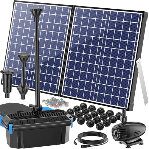 Biling Solar Teichfilter Komplettset mit Pump - 50W 2100 l/h Solar Teichpumpe mit Filter für Teiche bis 4000l - Solar Wasserspiel Springbrunnen für Außen Garten Teiche Pool Wasserreinigung von Biling