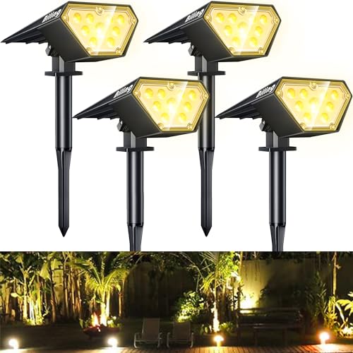 Biling Solarlampen für Außen Garten, 12 LED Gartenbeleuchtung Solar Strahler Außen, IP67 Wasserdichte 2 Modi Solarstrahler Solar Gartenleuchten für Außen Garten Hof Gehweg- Warmweiß (4er Pack) von Biling