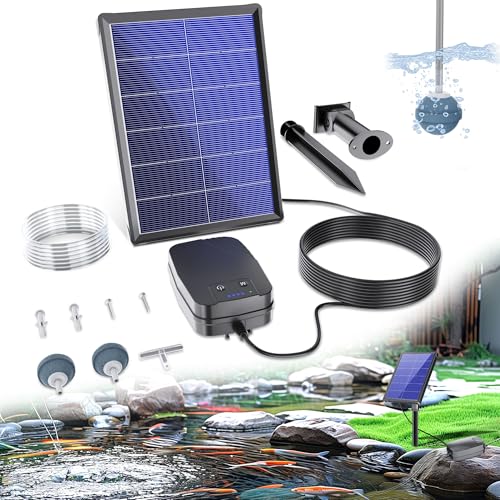 Biling Teichbelüfter Sauerstoffpumpe für Teich Solar, 4W Solar Teichbelüfter Aquarium Sauerstoffpumpe mit akk, Sauerstoff Luftpumpe Teich 3 Modi 2 Luftsteine für Gartenteich, Angeln, Hydroponic von Biling