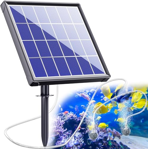 Biling Teichbelüfter Sauerstoffpumpe für Teich Solar, 2,5W Solar Teichbelüfter Sauerstoffpumpe Air Aquarium mit Akk, Sauerstoff Teich Belüftungspumpe 3 Modi 2 Luftsteine für Gartenteich, Angeln von Biling