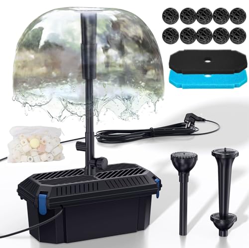 Biling Teichfilter Komplettset mit Pumpe 2500 l/h Teichpumpe für Außen Filterpumpen - Teichpumpe mit Filter für Gartenteich - Unterwasserfilter Dekoratives Springbrunnen Brunnenpumpe Teichfilterset von Biling