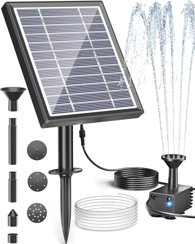 Biling Teichpumpe Solar Springbrunnen für Außen, 2.5W Solarpumpe für Brunnen Miniteich mit Filter, Solarbrunnen für Draussen Garten mit 1,2 m Schlauch 6 Düsen für Kolibribad, Teich, Pool, Aquarium von Biling