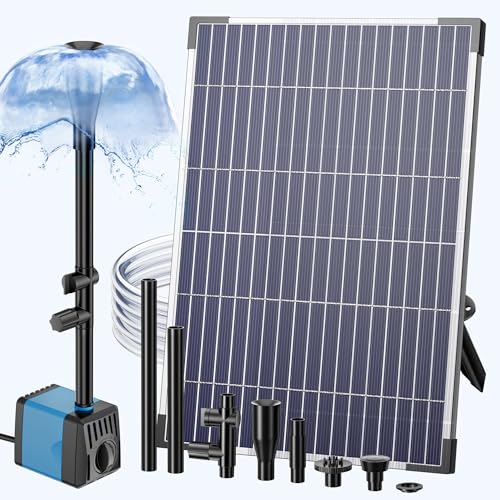 Biling Teichpumpe Solar Springbrunnenpumpe für außen, 12W 450 l/h Solarpumpe für brunnen mit 4 Düsen 2 m Rohr DIY Solar Wasserspiel, Solarbrunnen für Garten Teich, Bach, Wasserfall, Wasserkreislauf von Biling