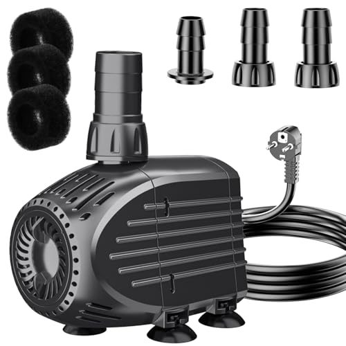 Biling Springbrunnenpumpe 3200 L/H Ultra Leise Teichpumpe Schutz vor überhitzung Funktion, Teich Wasserpumpe Tauchpumpe Mit 3m Kabel für Brunnen, Hydroponik-Systeme Submersible Tauchpumpe, Schwarz von Biling
