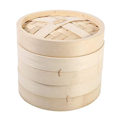 4 Größen 2 Ebenen New Chinese Bamboo Basket Naturreis Kochen Food Cooker Dampfer Mit Deckel(18cm) von Bilinli