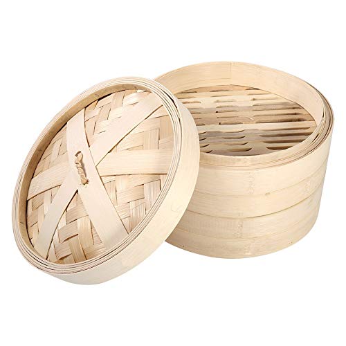 4 Größen 2 Ebenen New Chinese Bamboo Basket Naturreis Kochen Food Cooker Dampfer Mit Deckel(22cm) von Bilinli