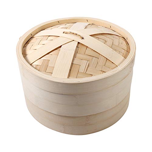 4 Größen 2 Ebenen New Chinese Dampfgarer Bambus,Bamboo Basket Naturreis Kochen Food Cooker Dampfer Mit Deckel,Natur Hergestellt Aus Bambusmaterial für Dim Sum, Reis, Dampfgarer Einsatz(26cm) von Bilinli