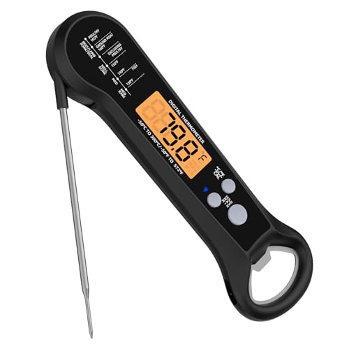 Instant Read Meat Thermometer für Grill und BBQ,schnelle Genauigkeit Digital Food Thermometer mit Hintergrundbeleuchtung & Auto ON/Off für Kochen,Backen,Fisch,Flüssigkeiten,Lamm, Huhn (Schwarz) von Bilitase