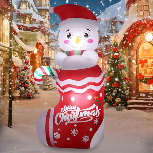 Aufblasbare Weihnachtsdeko 185cm Schneemann Aufblasbar: Beleuchteter Aufblasbarer Schneemann auf Weihnachtssocken mit eingebauten Lichtern - Weihnachtsdeko Aussen Aufblasbarfür Rasen, Hof und Garten von Bilivry