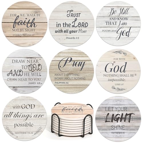Billbotk Keramik-Untersetzer mit Bibelversen, christliche Untersetzer, 8er-Set mit Halter, saugfähige Getränkeuntersetzer für christliche Geschenke und Heimdekoration, 10,2 cm Billbotk Keramik-Untersetzer mit Bibelversen, christliche Untersetzer, 8er-Set mit Halter, saugfähige Getränkeuntersetzer für christliche Geschenke und Heimdekoration, 10,2 cm von Billbotk