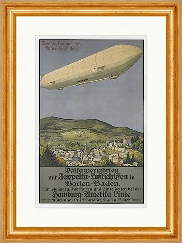 Biller Antik Passagierfahrten mit Zeppelin Luftschiffen Baden Baden Plakatwelt 866 Gerahmt von Biller Antik