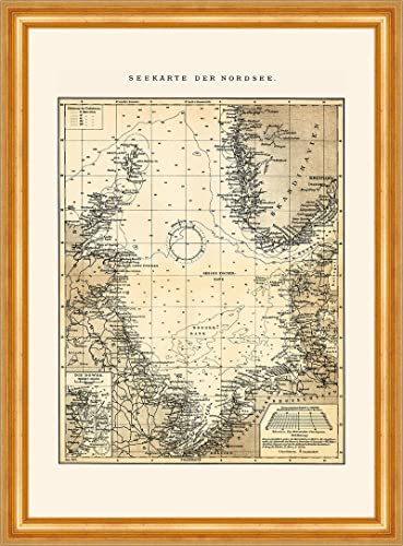 Biller Antik Seekarte der Nordsee Seefahrt deutsche Küste 1895 Seewesen A3 02 Gerahmt von Biller Antik