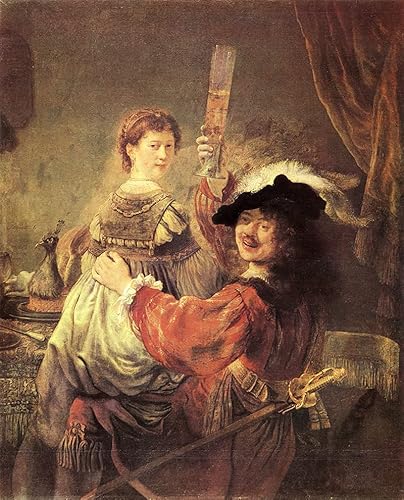 Biller Antik Selbstbildnis mit Saskia Rembrandt Freude Hut Trinken Vertraut H A3 0356 von Biller Antik