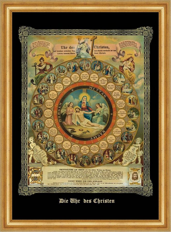 BillerAntik Kunstdruck Die Uhr des Christen Jesus Christus Leidensweg Sankt A3 0045 Gerahmt, (1 St) von BillerAntik