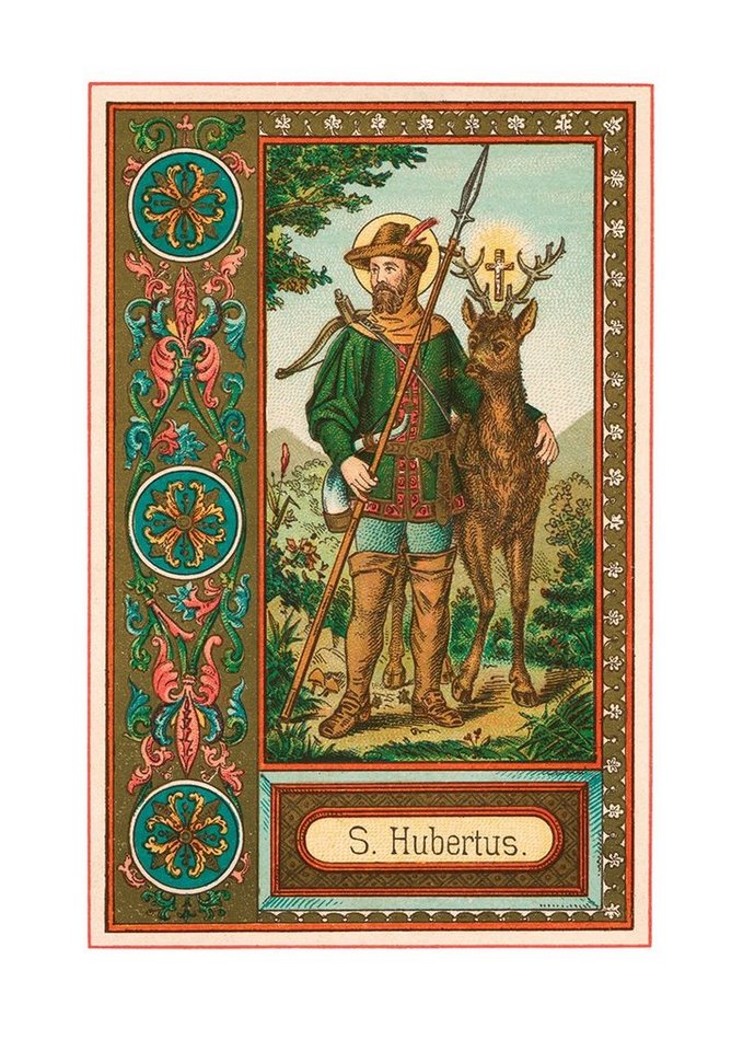 BillerAntik Kunstdruck Heiliger Hubertus Schutzpatron Jagd Natur Hirsch Sankt A3 0094, (1 St) von BillerAntik