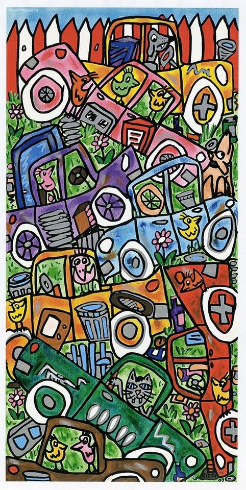 BillerAntik Kunstdruck Junk Junk and more Junk Schrott Auto Zaun Hund Poster Plakat Rizzi 91, (1 St) von BillerAntik