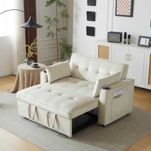 Billg Schlafsofa 3-in-1, Ausziehbar Schlafsessel, Klappbares Couch mit Bettkasten und Schlaffunktion, Sofa 2 Sitzer mit Getränkehalter, Seitentaschen und 2 Kissen, Verstellbarer Rückenlehne, Samt von Billg