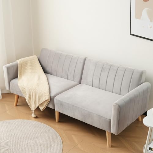 Billg Sofa 2 Sitzer mit Schlaffunktion, Schlafsofa 2-in-1 Verstellbares mit Rückenlehne 3-Fach Klappbar, Bequemes Couch, Doppel Schlafcouch aus Samt Geeignet für Kleine Wohnungen und Schlafsäle von Billg