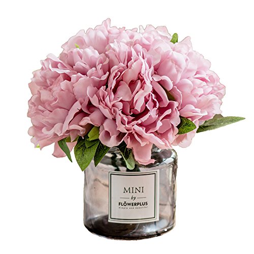 Billibobbi , Künstliche Blumen mit Vase, künstliche Pfingstrosen in Grauer Vase, Kunstblumen-Arrangements für Heimdekoration, Hellviolett, klein von Billibobbi