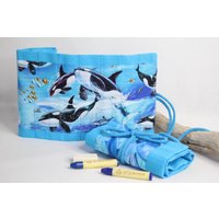 Rollmäppchen/ Stifterolle Waldorf "Im Wasser Türkis" Für 17 Wachsmalstifte Und 13 Blöckchen, Einschulung, Geschenk von Billinchen