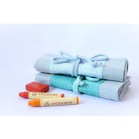 Waldorfmäppchen, Rollmäppchen, Waldorf "Muster Minze" Für 17 Wachsmalstifte Und 13 Blöckchen, Einschulung, Geschenk von Billinchen