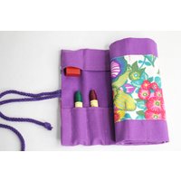 Waldorfmäppchen, Waldorf, Rollmäppchen "Big Retro Flowers Lila" Für 17 Stifte Und 13 Blöckchen, Geschenk , Einschulung von Billinchen