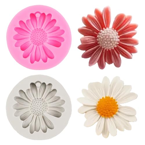 2 Stück 3D Silikonform Kuchenform Blumen Kerzenform Silikon Kerzenform Gänseblümchen Silikonformen Chrysanthemen Schokolade Blumenform von Billowvolve
